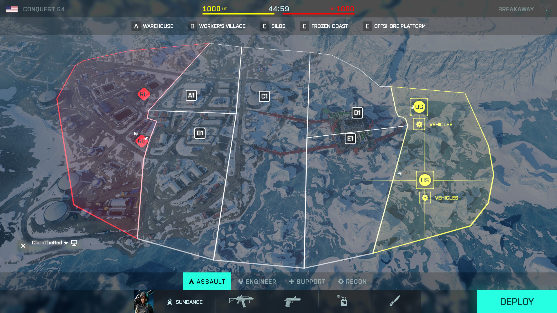 Map Layout of Breakaway - core - Conquest - standard