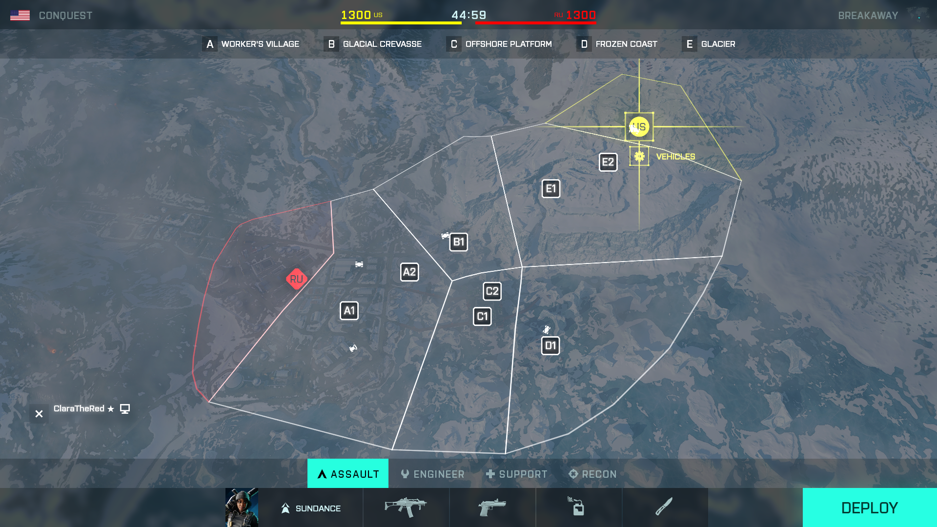 Map Layout of Breakaway - core - Conquest Large - standard