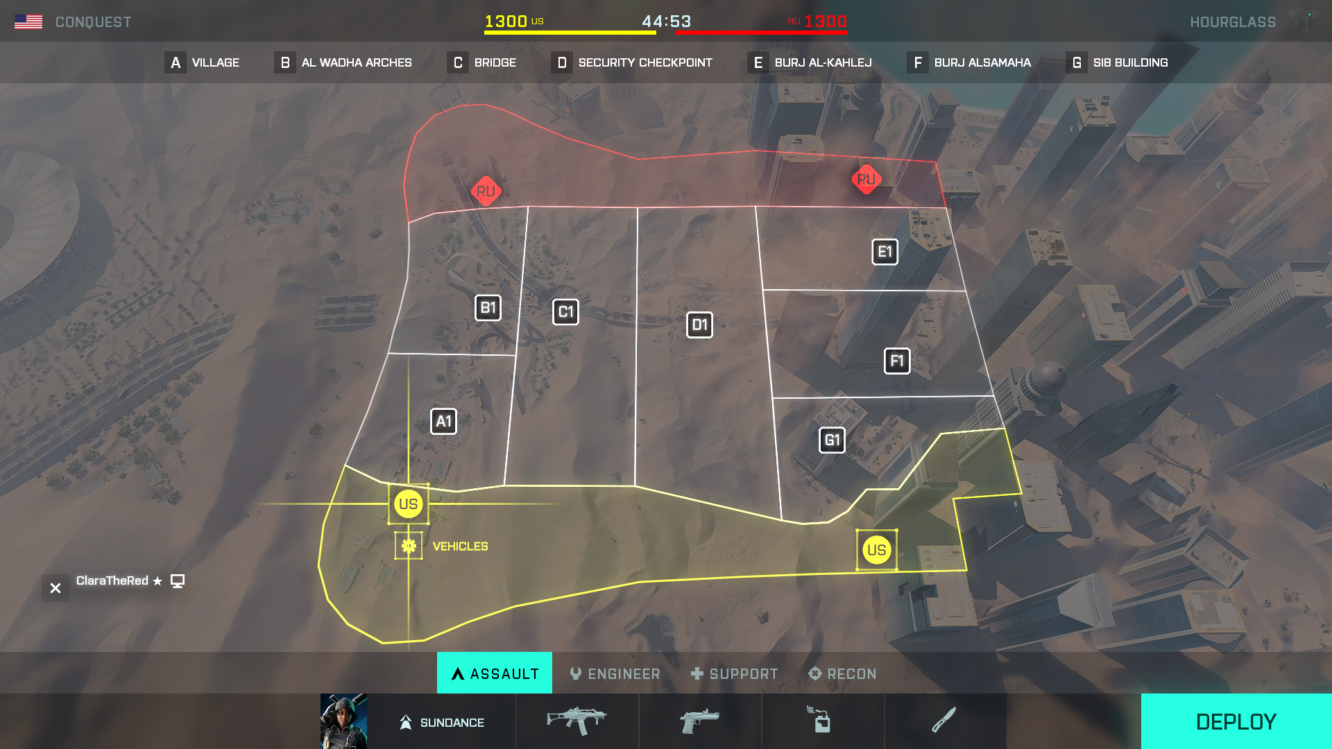Map Layout of Hourglass - core - Conquest Large - standard